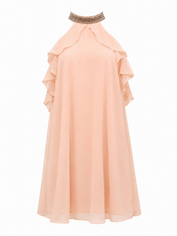 【新品DRESS 2754】アメスリネックビジューシフォンAラインミニドレス ピンク【LIPSY】